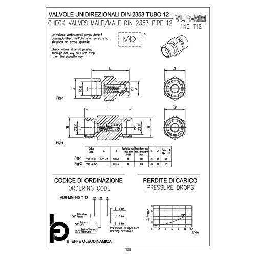 VUR_MM check valve male/male din 2353 pipe 12