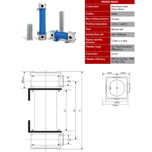 GYE50-10 10μ HYDRAULIC OFF-LINE RETURN AND SUCTION FILTER ELEMENT