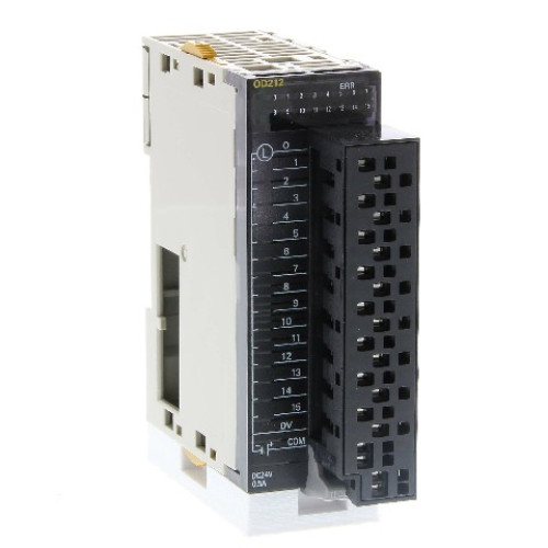 CJ1W-OD212(SL) Dijital çıkış ünitesi, 16x transistor, PNP, 0.5 A, 24 VDC, kısa devre yük koruması, vidasız kelepçe terminal CJ1W9011F
