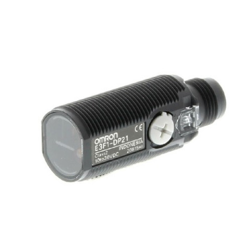 E3F1-DP21 Fotoelektrik sensör, M18 eksenel, plastik gövde, kırmızı LED, cisimden yansımalı, 100mm, PNP, L-ON/D-ON seçilebilir, M12 konnektör E3F12014R